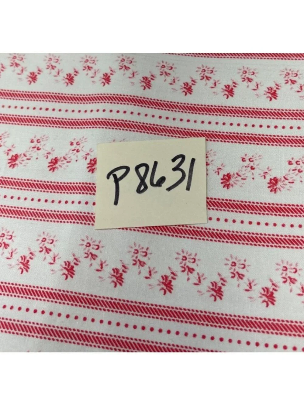 Cotton Fabric Red White Floral Striped Print 20